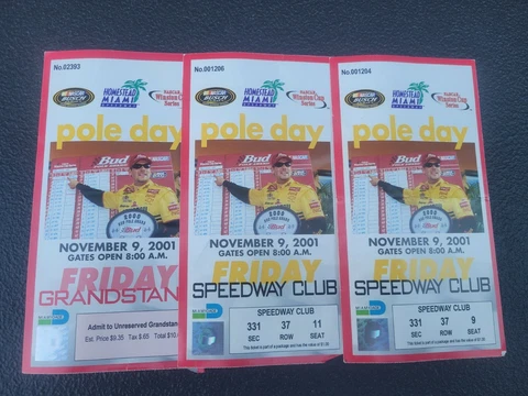 3 2001  Homestead/Miami Speedway Pole Day  Ticket Bill Elliott Win/Pole Cover