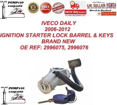 FOR IVECO DAILY MK4 06-12 IGNITION STARTER SWITCH BARREL CYLINDER LOCK & KEYS  - Image 1 of 4