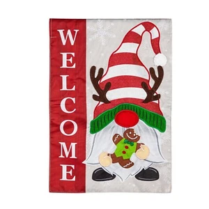 Holiday Gnome 159580 Evergreen APPLIQUE HOUSE Flag 28" X 44" - Picture 1 of 3