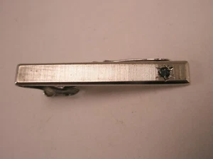 1-5/16" Silver Tone & Blue Rhinestone Vintage SWANK SMALL Tie Bar Clip - Picture 1 of 4