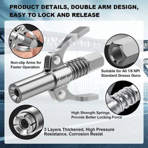 Grease Gun Coupler Double Handle High Pressure Quick Release Lock Oil Nozzles - Picture 1 of 24