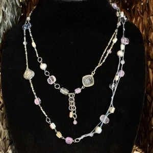 Silpada Sterling Silver Amethyst Pearl Brass Shell Long Cord Necklace N2246 - Picture 1 of 12