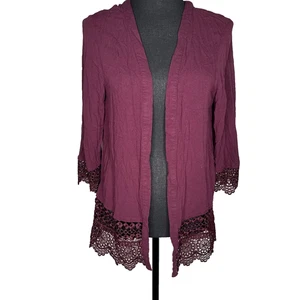 Xhilaration Cardigan con orlo in pizzo marrone aperto davanti boho casual da donna M - Foto 1 di 6
