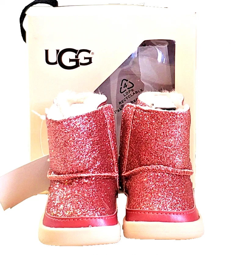 UGG Baby Pink Keelan Glitter Genuine Shearling Boot Size 0/1 NWB