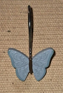Teal Butterfly Bath Shower Curtain Hooks Bathroom Decor Set Of 7 - Picture 1 of 2
