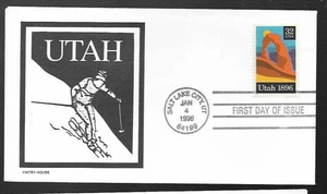 UTAH STATEHOOD CENTENNIAL SLC 1896- 1996 DELICATE ARCH SKIING VINTRY CACHET FDC - Picture 1 of 1