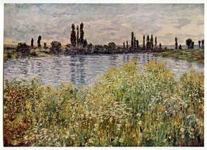 Bancos del Sena Vetheuil Monet paisaje francés 1955 Abrams impresión artística - Imagen 1 de 4