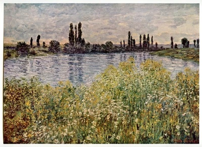 Banks of the Seine Vetheuil Monet French landscape 1955 Abrams art print - Image 1 of 4