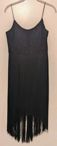 Gianni Bini Shimmer Lace & Fringe Cocktail Spaghetti Strap Dress Black Sz 4 - Picture 1 of 4