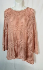 Vintage Womens Open Knit Boho Crochet Sweater Pink Fairy Coquette Asymmetric Y2K - Picture 1 of 15