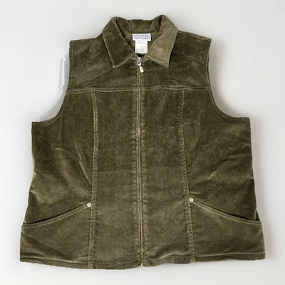 Jantzen Classics Corduroy Vest Green Vtg Women Large Zip Up - Image 1 of 4