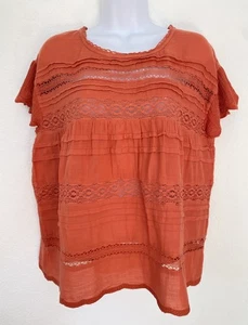 Sundance PM Aria Top Boho Prairie Häkelspitze Landhaus koralle orange fließend - Bild 1 von 9