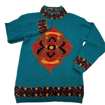 Suéter de abuela tejido abstracto cuello falso vintage años 80 Jason Maxwell para mujer talla M Foto 1 de 4