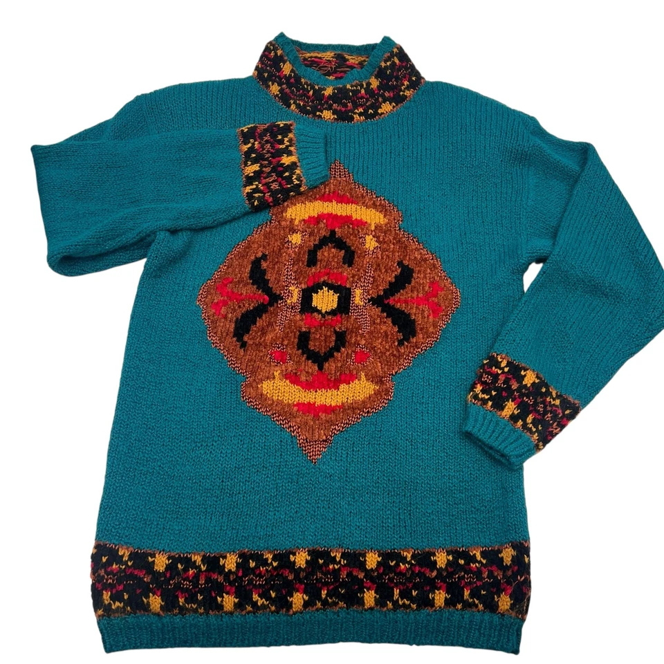 Suéter de abuela tejido abstracto cuello falso vintage años 80 Jason Maxwell para mujer talla M Foto 1 de 4