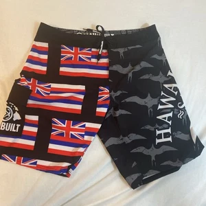 Maui Built Boardshorts Herren Größe 36 Maui Oahu Hawaii Insel Flagge Surfen Schwimmen - Bild 1 von 10