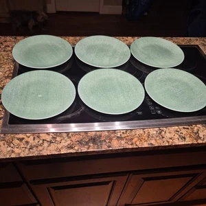 Set of 6 Vintage Corelle Green Linen 10.25" Dinner Plates Unique Solid Color - Picture 1 of 8