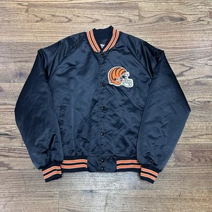 Vintage Cincinnati Bengals Chalk Line Satin Bomber Jacket USA 80s Black Mens XL - Picture 1 of 8