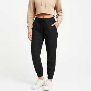 Pantalones de chándal utilitarios Level 99 negros mezcla de lino bolsillos elásticos en la cintura para mujer XS - Imagen 1 de 13
