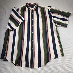 Vintage H.I.S. Hemd Herren XL grün blau rot weiß Knopfleiste gestreift 100% Baumwolle - Bild 1 von 11