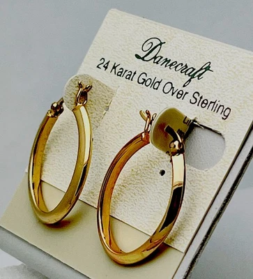 DaneCraft 24KT Gold Over 925 Sterling Silver Oval Hoop Pierced Earrings - Image 1 of 4
