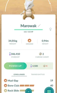 Marowak Trade ( 3 Moves, Lv 28,5 ) Great League Pvp - Pokémon Go 1500 - Picture 1 of 1