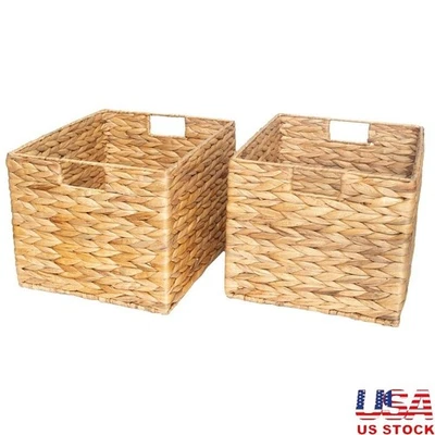 Natural Water Hyacinth Storage Crates Set of 2 Large Decorative Baskets New - Image 1 of 4