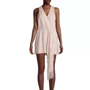 BCBGMAXAZRIA ÄRMELLOSER STRAMPLER MIT SURPLICE-AUSSCHNITT UND FRANSEN NEU MIT ETIKETT GRÖSSE 0 - Bild 1 von 9