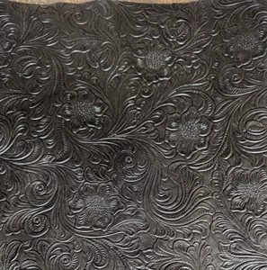 Vinyl Fabric Western Black Floral Faux Tooled Leather  58" Wide 5.5 Yards Lot - Picture 1 of 5