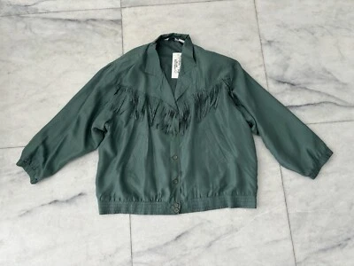 80-х годов винтажный Krista Kay куртка 100% шелк зеленый бахрома женщин XL Western богемное новый с Ярлыками - Изображение 1 из 4