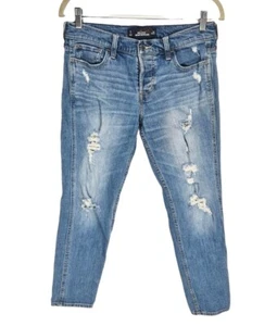 HOLLISTER VINTAGE BOYFRIEND Light Blue Denim Mid Rise Women Size 25 Distress - Picture 1 of 6
