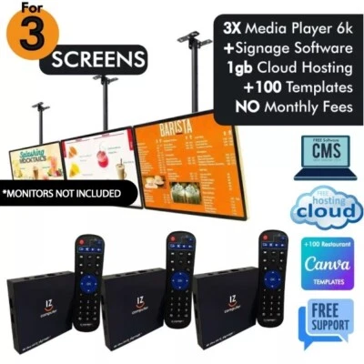 IZCOMPUTER 3 Screens Digital Signage Player 6k for Digital Menu Boards + FREE Software +