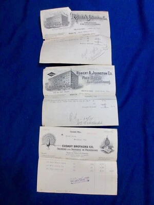 3 galletas ilustres Billheads Milwaukee Cudhay Packers Robert Johnson 1911-13 7x8"#7 Foto 1 de 4