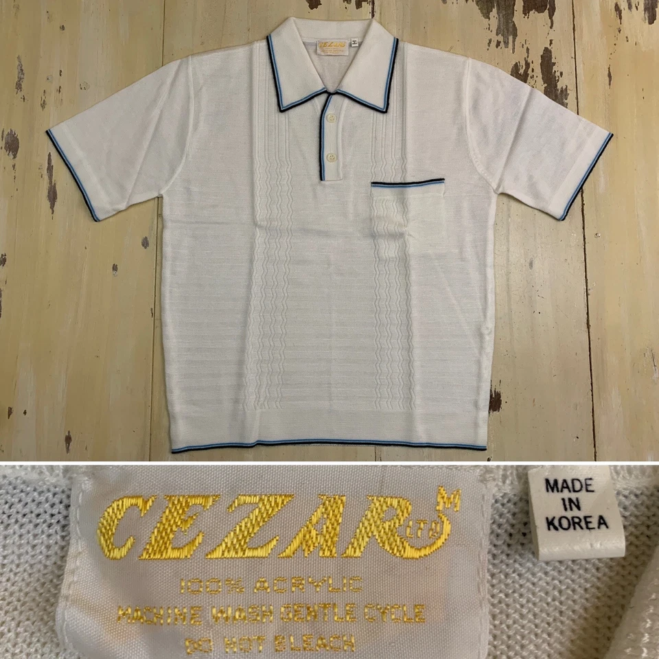 CEZARS - Vtg 60s-70s NEW DEADSTOCK White Acrylic Rockabilly Shirt, Mens MEDIUM - Изображение 1 из 4