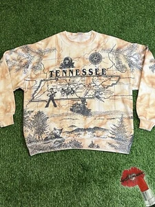 Vintage 90s Tennessee Crewneck Tie Dye All Over Print Map Elvis 1992 - Picture 1 of 16