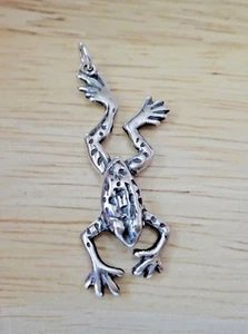 Sterling Silver 3D 38x18mm Long Spotted Open Legged Jumping Frog Charm - Picture 1 of 3