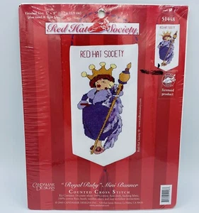 Counted Cross Candamar Designs Royal Ruby Mini Banner 5” X 9” Red Hat Society - Picture 1 of 2