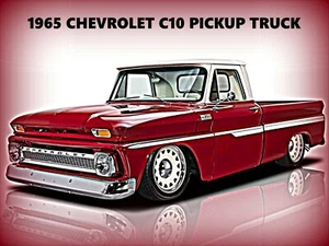 1965 Chevrolet C10 Pickup Truck Nuova Insegna Metallo: Restauro Hot Rod in Rosso - Foto 1 di 1