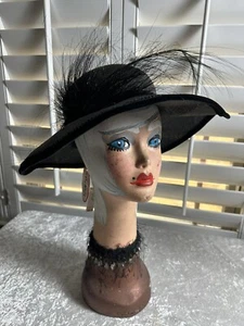 Vintage Adolfo II Sensational Black Hat NY & Paris A Luxury Designer Wide Brim - Picture 1 of 12
