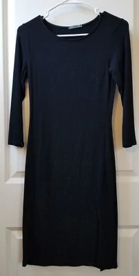 Soprano Womens Bodycon Midi Dress Black Crew Neck with 3/4 Sleeve & Slit - Image 1 of 4