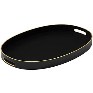 Serving Tray With Gold Trimming | Oval Serving Tray With Handles | Trays For Ser - Picture 1 of 7