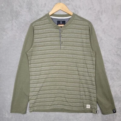 Quilted Giraffe Men's Size Large Green Striped Long Sleeve Henley Shirt - Image 1 of 4