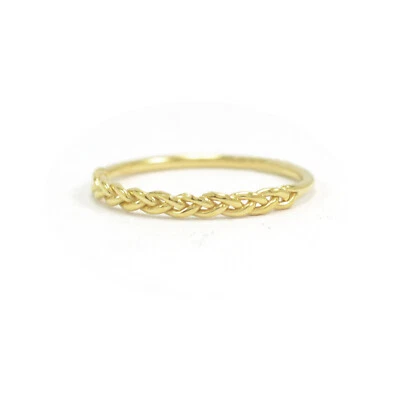 Half Eternity Twist Band Ring in Solid 14K Yellow Gold Minimalist Ring Jewelry - Image 1 of 2