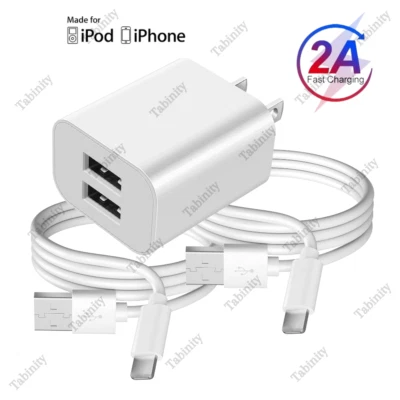 For iPhone 14 13 12 11 X XR 8 7 6 Dual Port Fast Charger Power Adapter USB Cable - Image 1 of 4