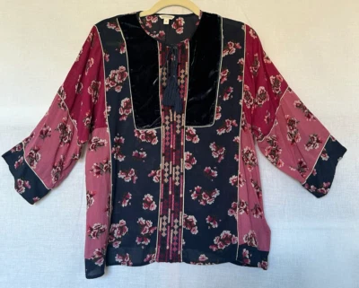 Top túnica monzón mediano floral borla terciopelo gasa bordado Foto 1 de 4