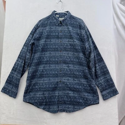 Vintage LL Bean Chamois Shirt Mens XL Tall Blue Flannel Outdoor Aztec Button Up - Image 1 of 4