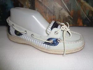 SPERRY TOPSIDER Billfish scarpe da barca casual donna bambino blu argento bianco 7,5M - Foto 1 di 11