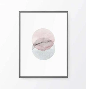 Estampado artístico de pared minimalista nórdico rosa neutro abstracto luna. Gran decoración del hogar - Imagen 1 de 5