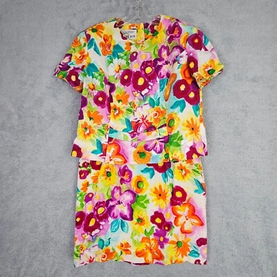 De Colección Rickie Freeman Teri Jon Mujer Traje 14 Floral Lino Chaqueta Seda Falda Carrera Foto 1 de 4