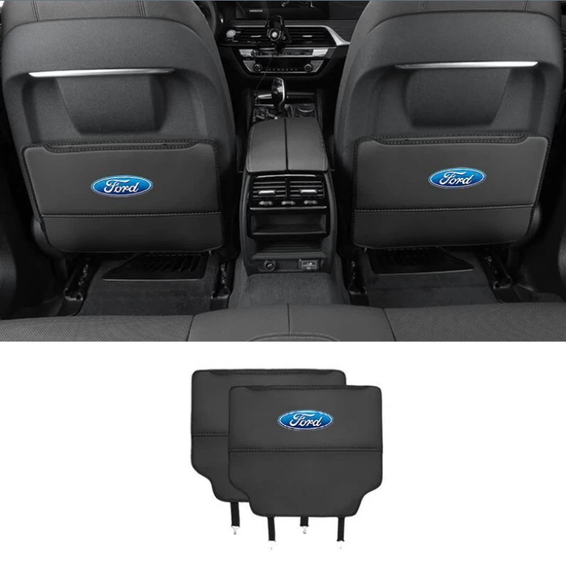 2PCS Car Seat Back Pad Mat Leather Anti-Kick Protector for Ford Black Universal - Изображение 1 из 2