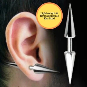 Men Women's Surgical Steel Spike Plugs Double Cone Rivet Barbell Studs Earrings - Picture 1 of 17